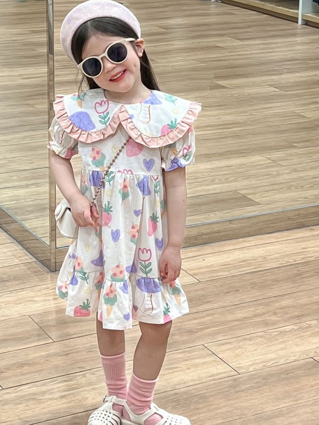 LULU & SKY Floral Print Peter Pan Collar Flutter Sleeve Empire Dress-picture-46