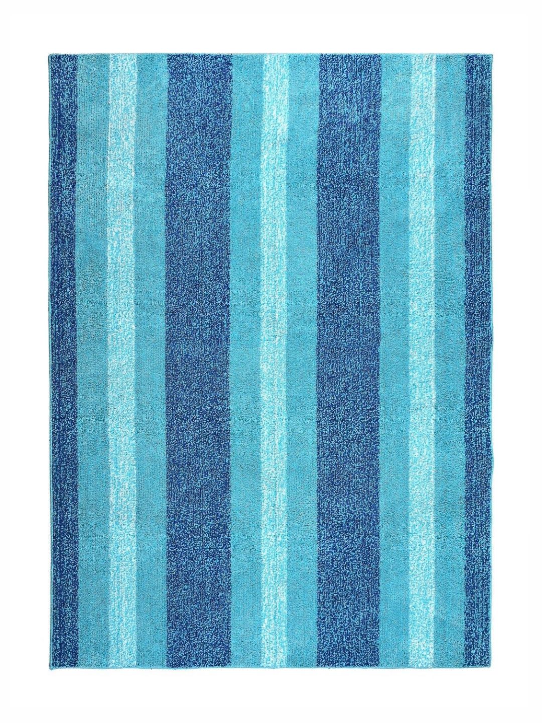 Saral Home Turquoise Blue Striped Anti-Skid Polyester Carpet-picture-26