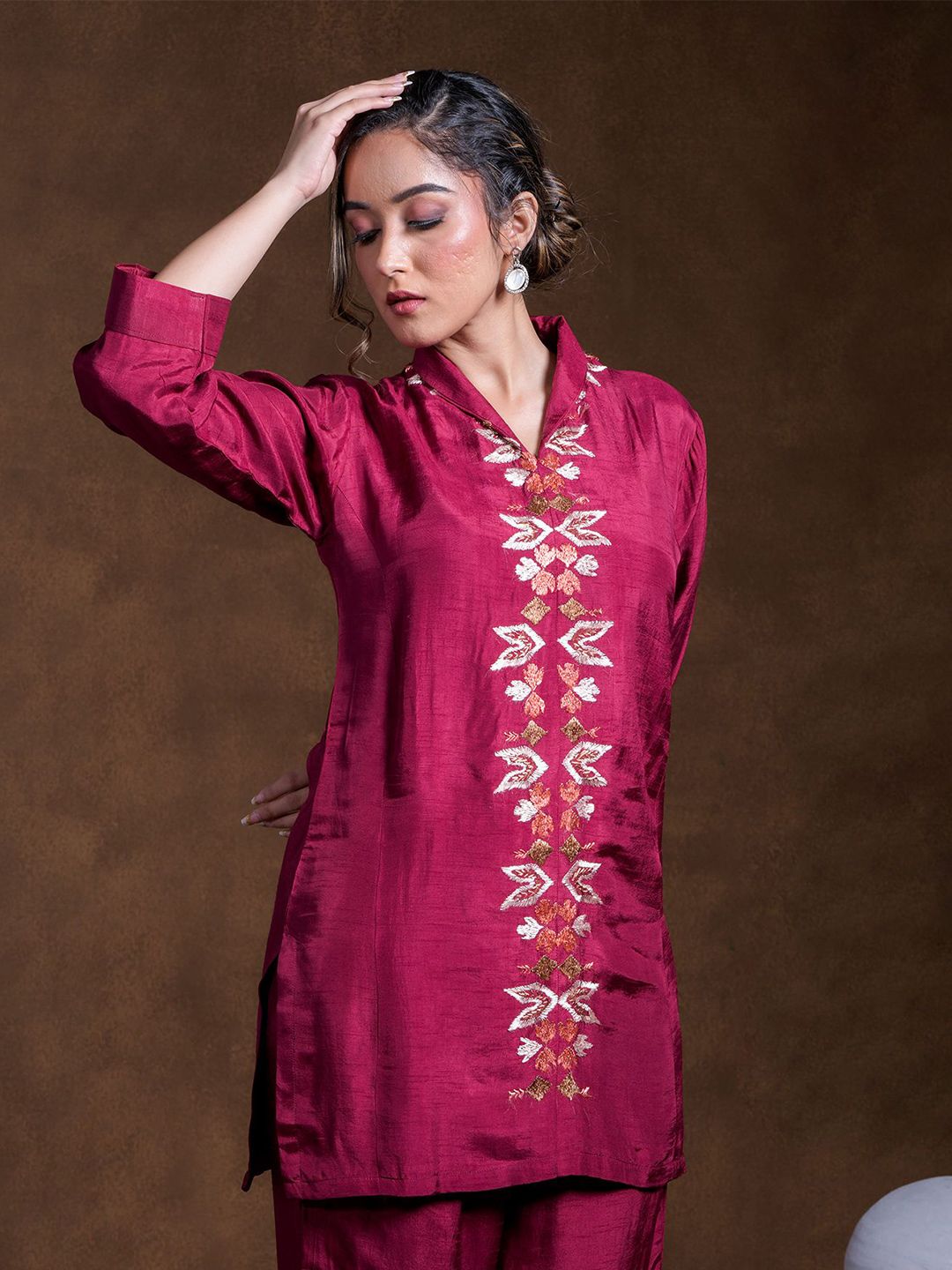 Phulkari Forever Embellished Embroidered Mandarin Collar Pure Silk Top-picture-30