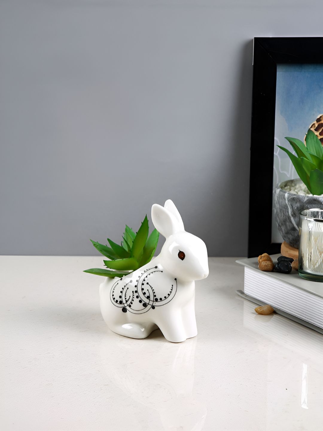 Myntra Elegant Homes White & Green Elegant Bunny Succulent Planter-picture-32