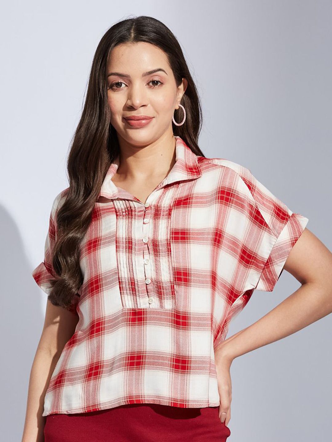 Latin Quarters Checked Extended Sleeves Crop Top-picture-28