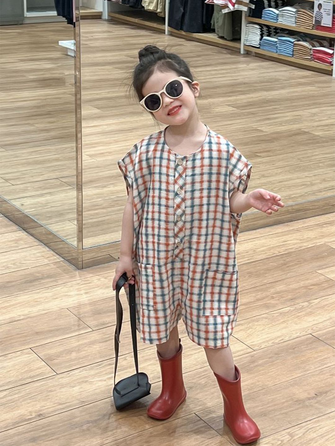 LULU & SKY Girls Checked Jumpsuit-image-4