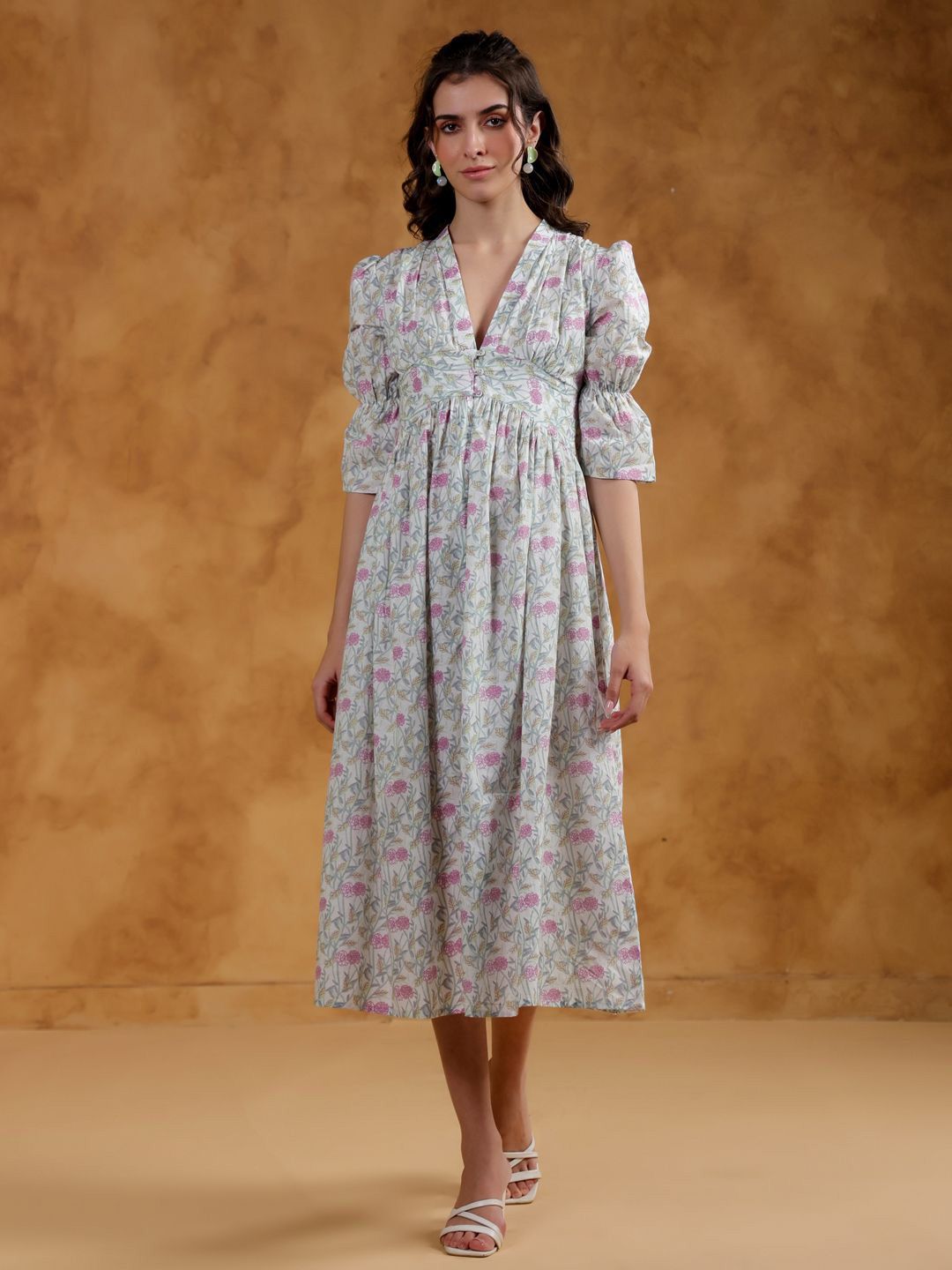 SANSKRUTIHOMES Floral Print A-Line Midi Dress-picture-19