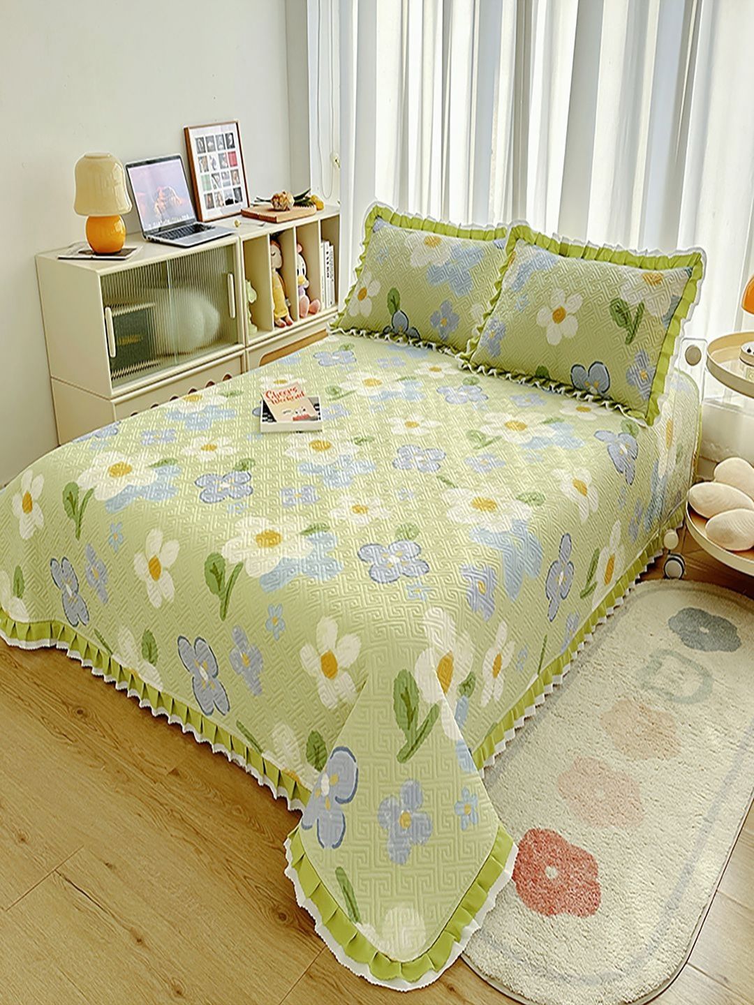 JC HOME Green Cotton Double King Bed Cover-picture-27