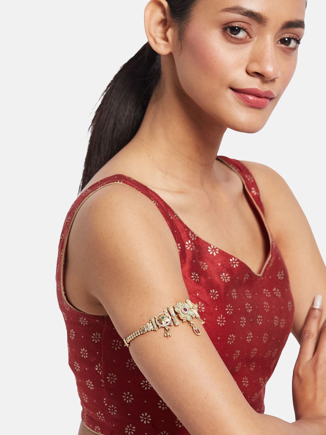 ATIBELLE Women Brass Cubic Zirconia Gold-Plated Armlet Bracelet