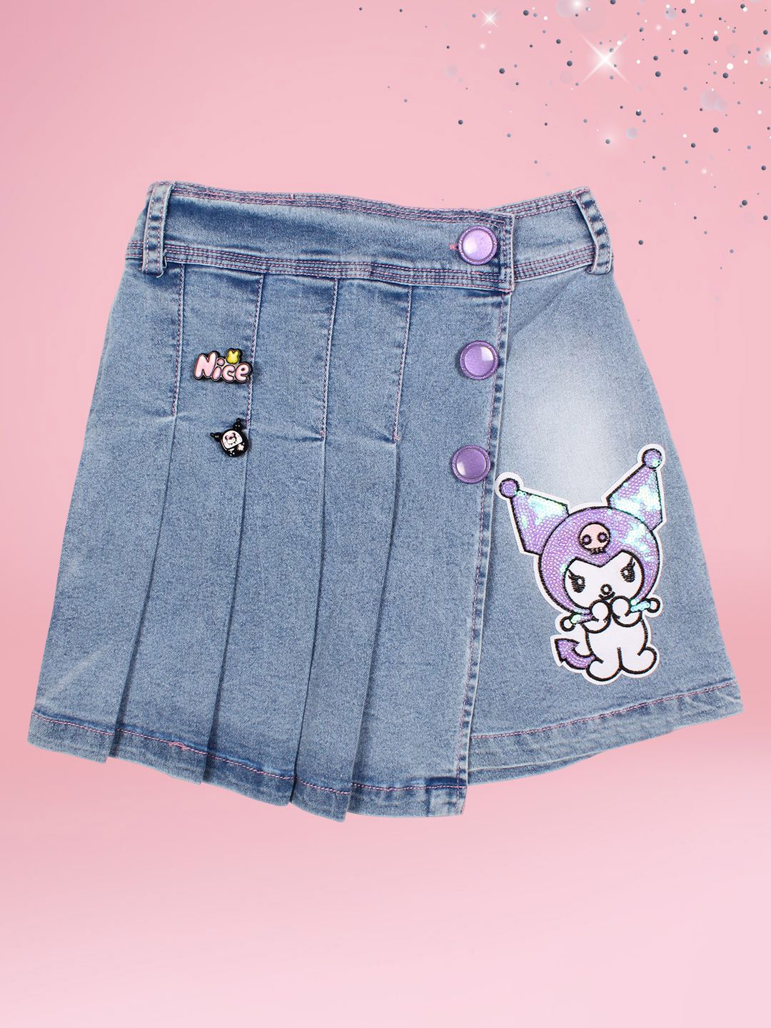 CUTECUMBER Pleated A-Line Denim Skirt-image-10