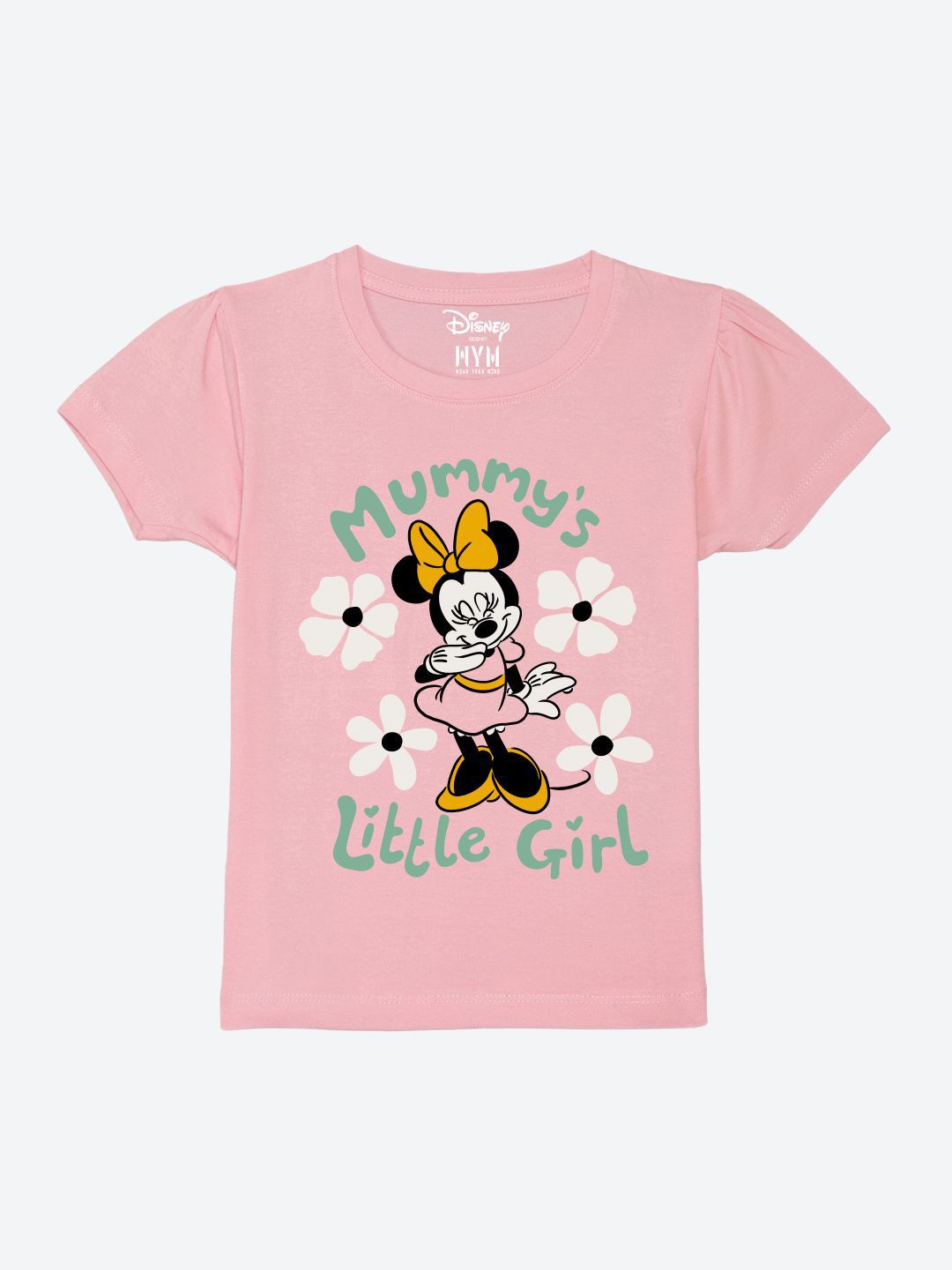 Wear Your Mind Girls Minnie Mouse Printed Puff Sleeves Pure Cotton Applique T-shirt-picture-30
