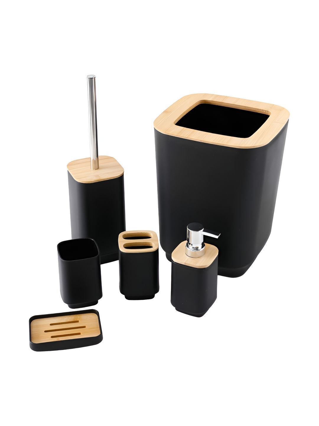 The Better Home Black 6 piece Solid Plastic Bath Accessories Set-picture-35