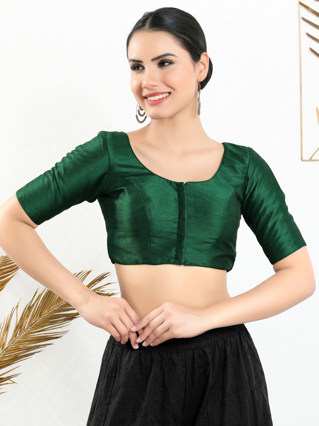 VAMAS - THE DESIGNER BLOUSES Women Round Neck Padded Saree Blouse-image-17