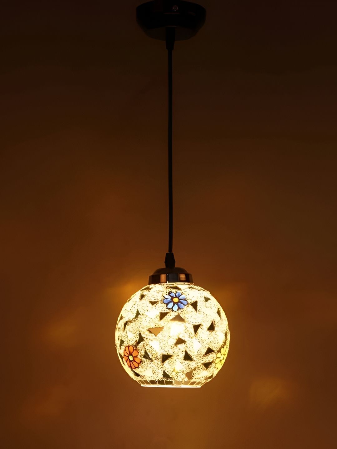GAUVIK Gold-Toned & Blue Printed Glass Ceiling Lamp-image-26