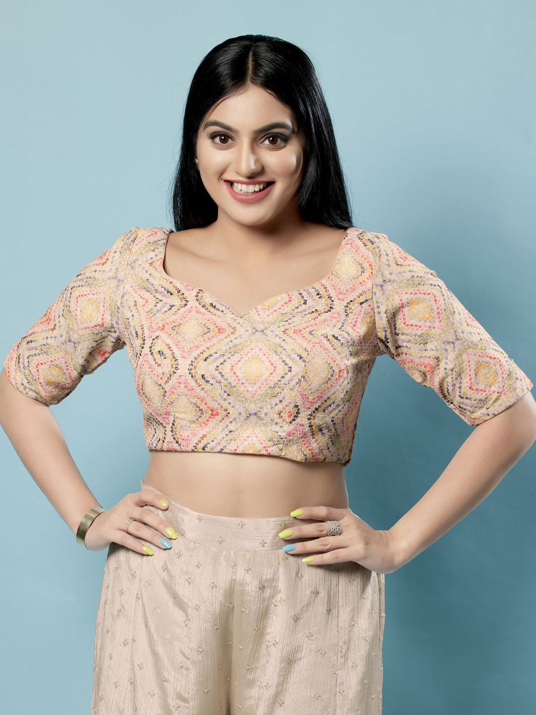 VAMAS - THE DESIGNER BLOUSES Sweetheart Neck Padded Saree Blouse-picture-10
