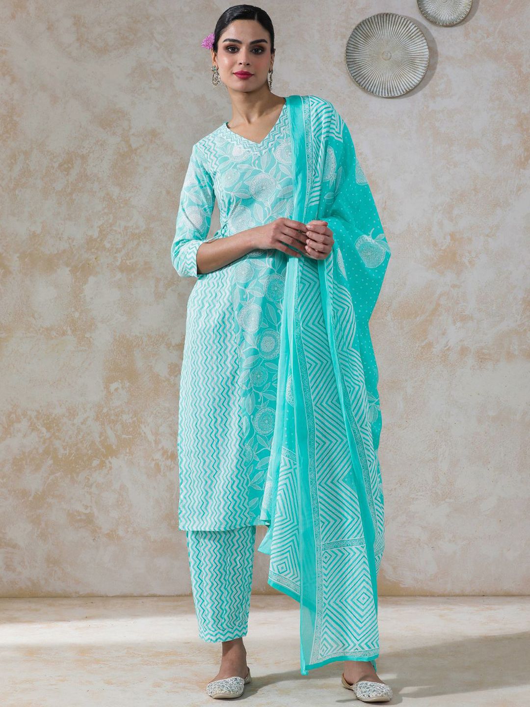 Moara Women Floral Printed Empire Zardozi Pure Cotton Kurta with Salwar & With Dupatta-picture-16