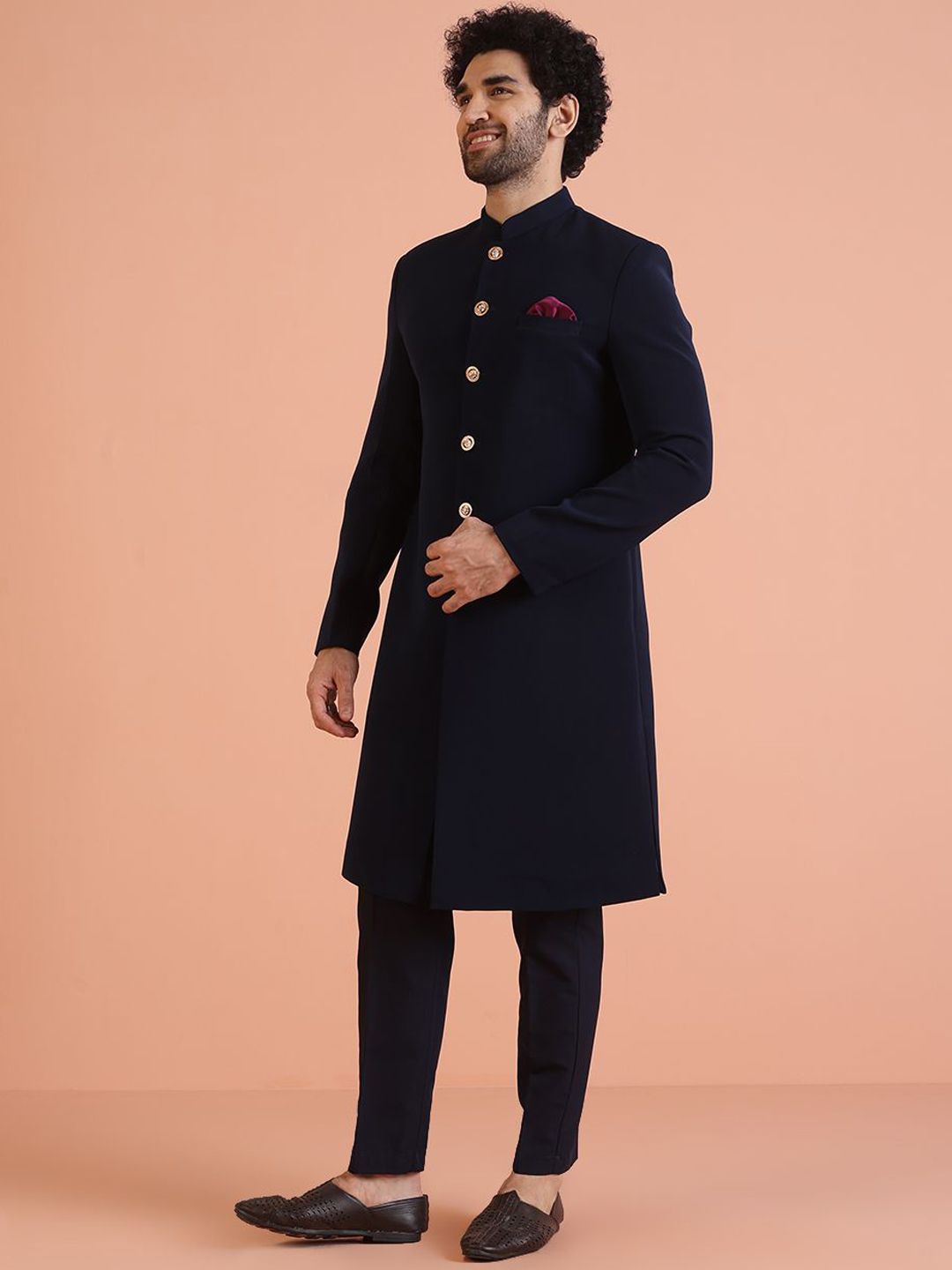 KISAH Men Mandarin Collar Indowestern Sherwani Trouser Set-picture-38