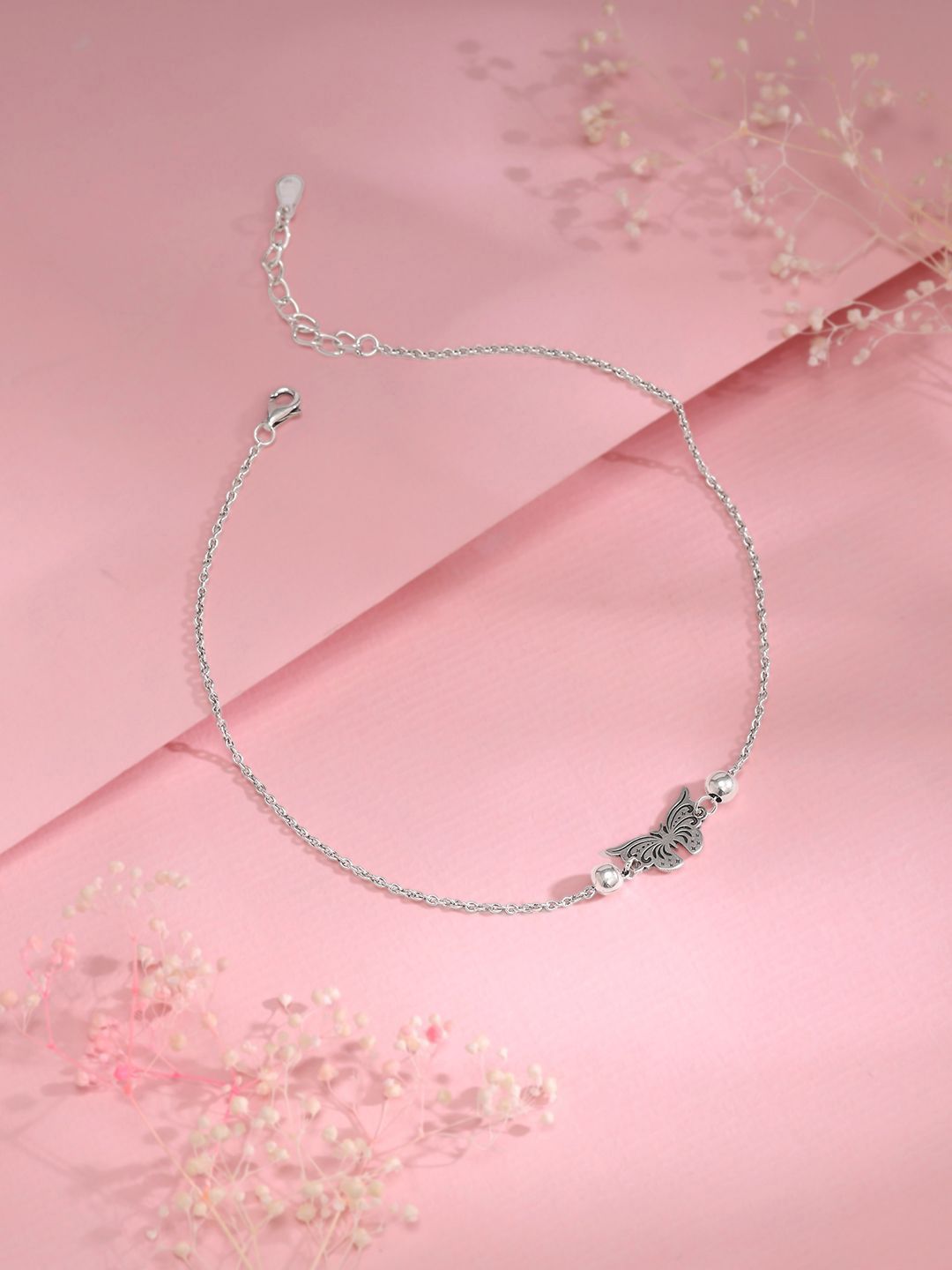 GIVA Rhodium-Plated Anklet
