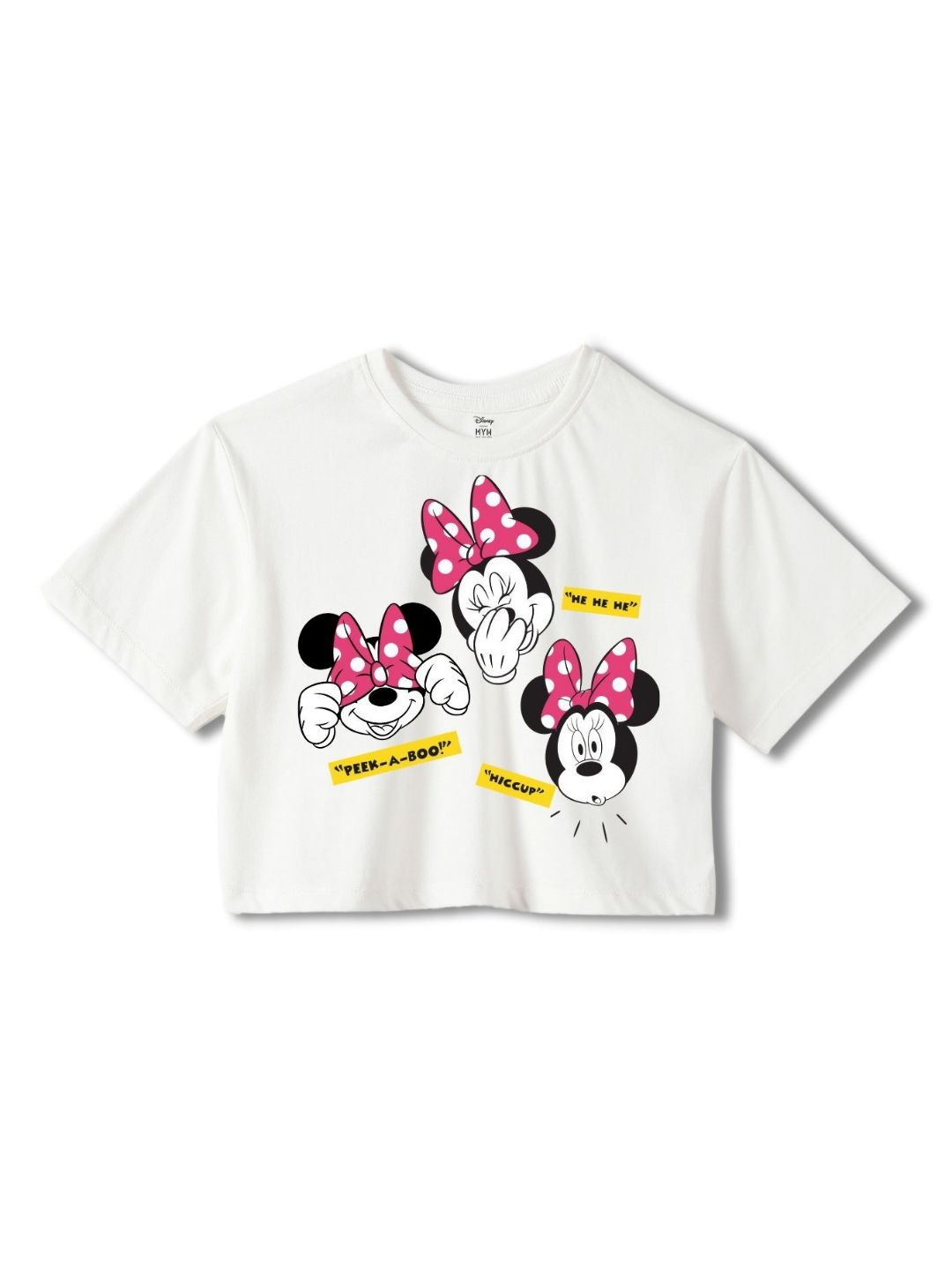 Wear Your Mind Girls Minnie Mouse Printed Pure Cotton Applique Boxy T-shirt-picture-20
