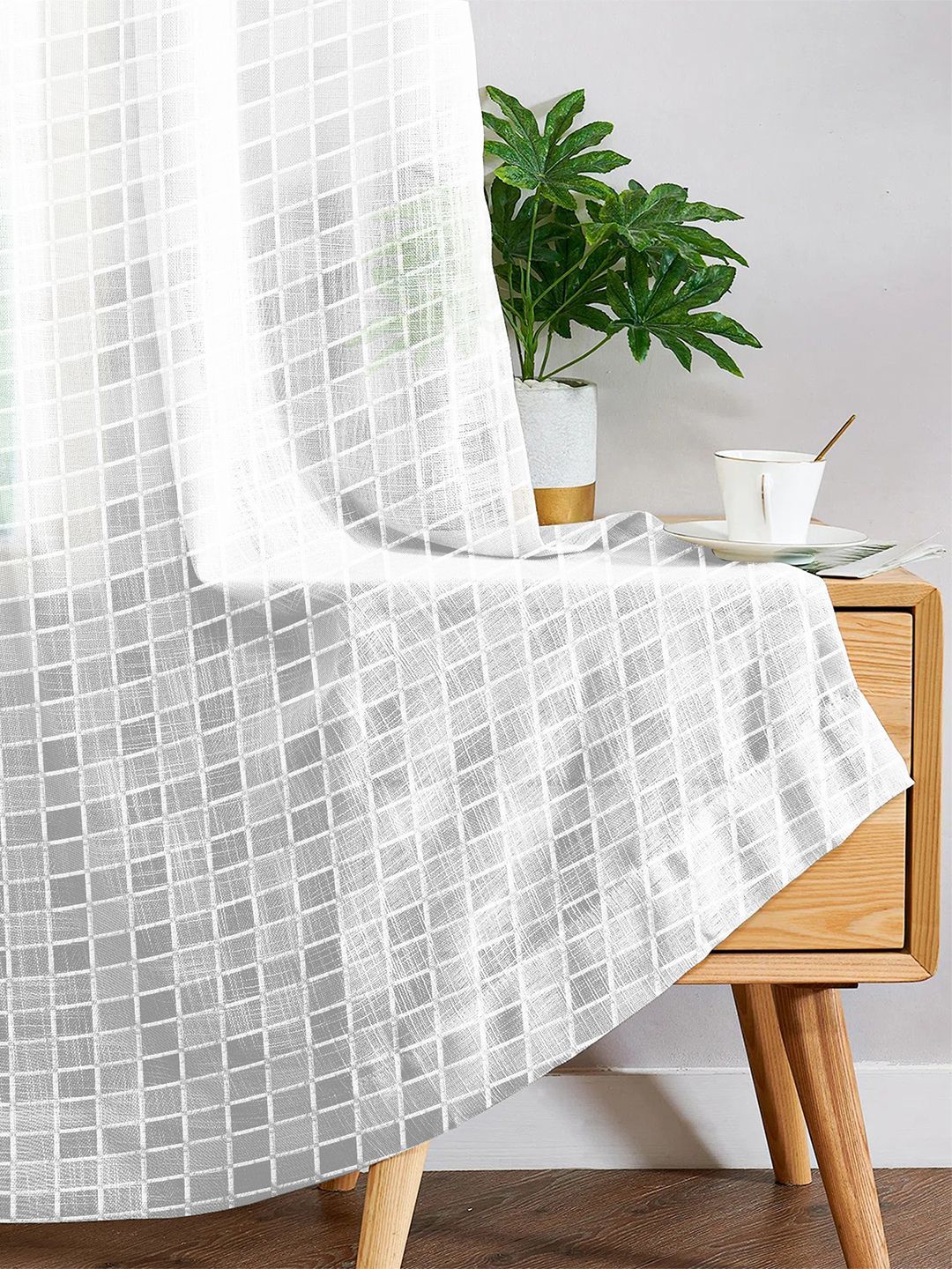 Story@home White Geometric Sheer Door Curtain-image-37