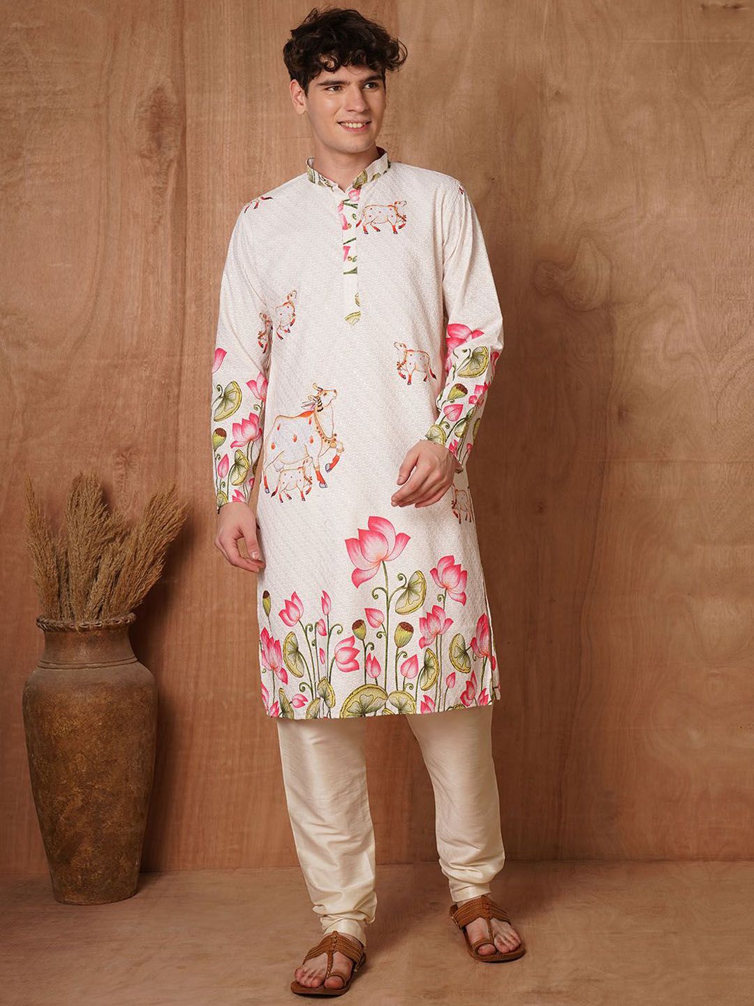 TRYBUY.IN Men Ethnic Motifs Printed Chikankari Indie Prints Kurta-image-19