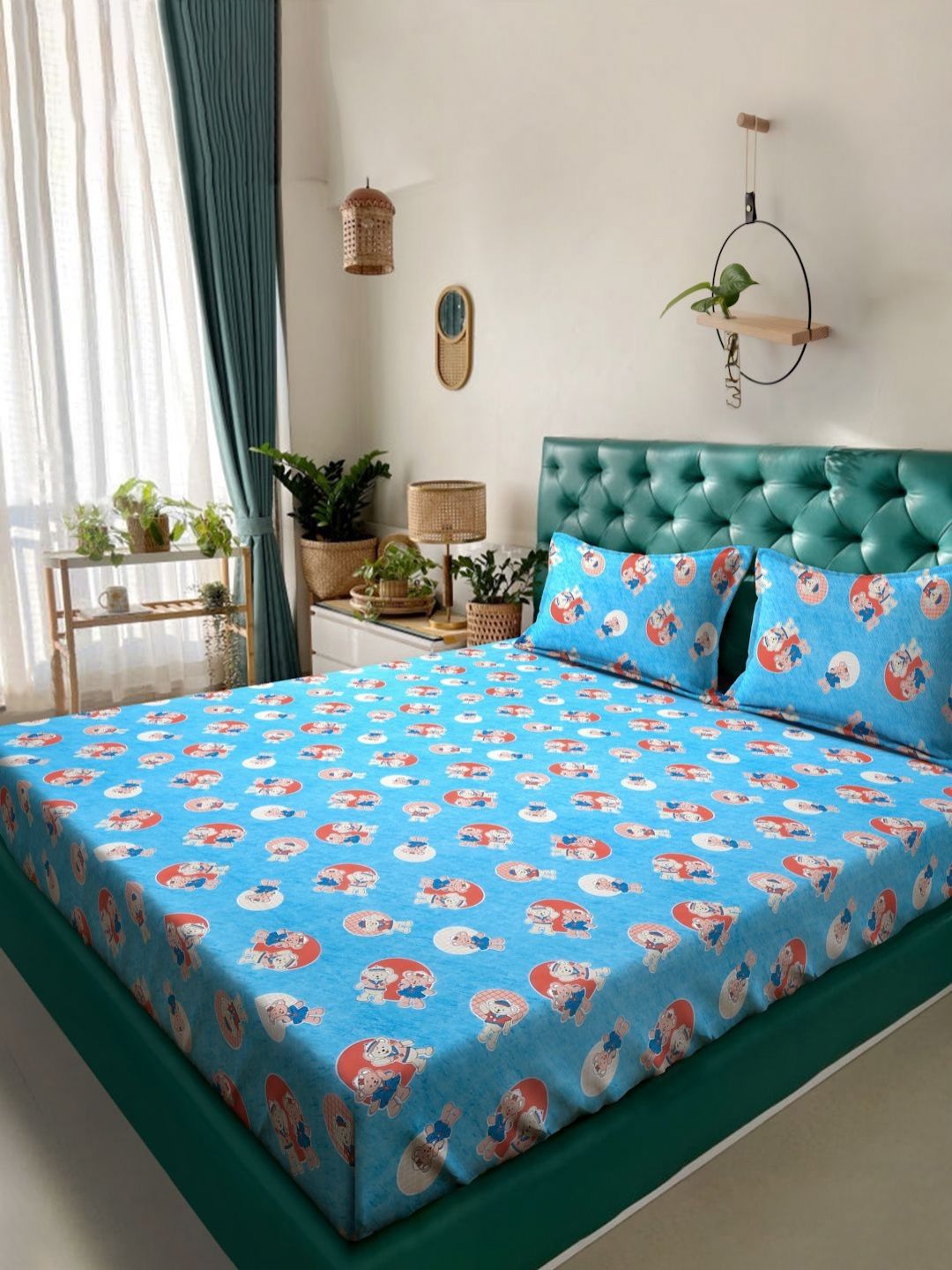 KLOTTHE Blue Printed 400 TC Cotton King Bedsheet With 2 Pillow Covers - 2.50 x 2.25 m-image-8