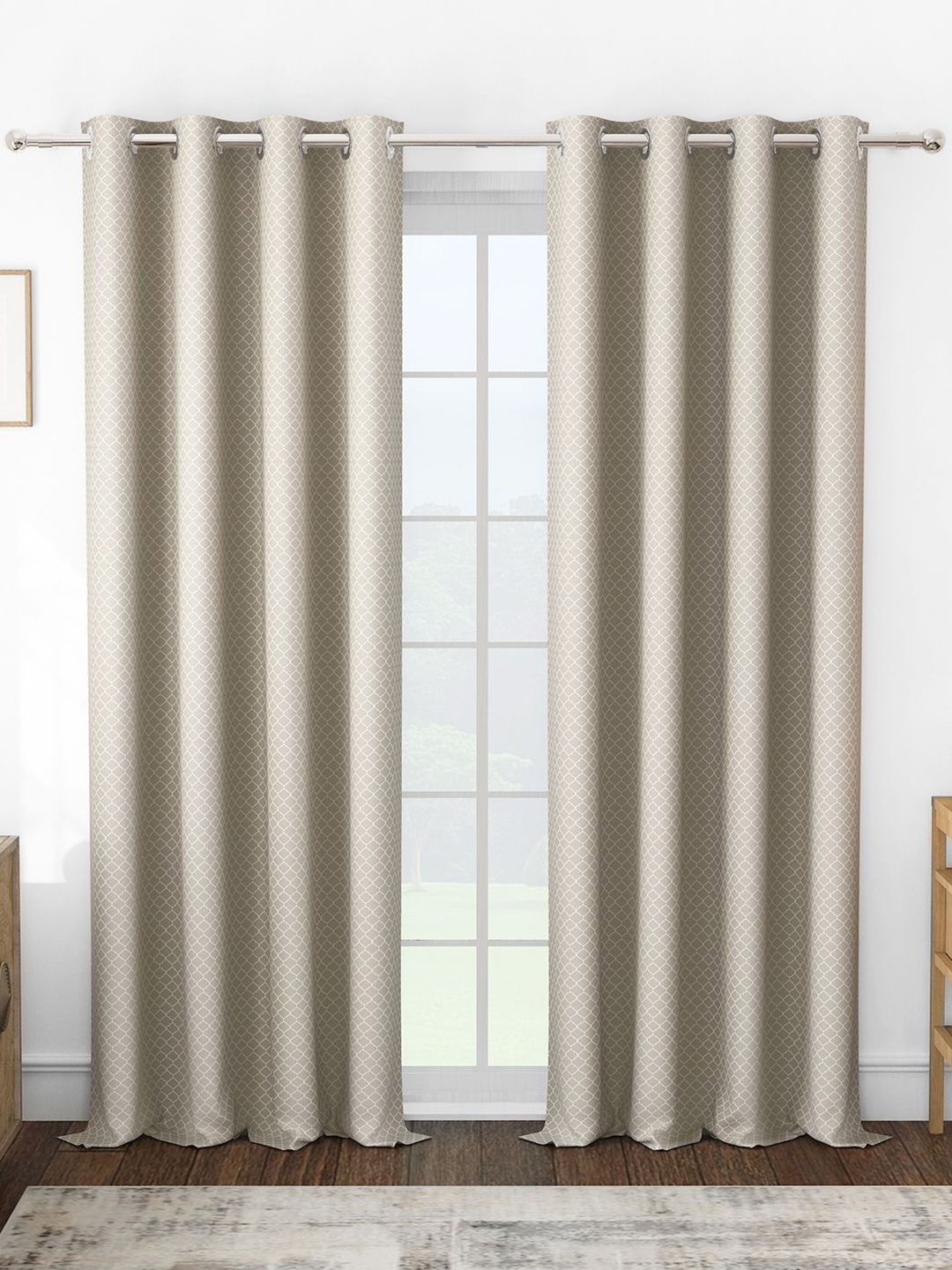 Story@home Brown & White Set of 2 Geometric Room Darkening Long Door Curtain-picture-36