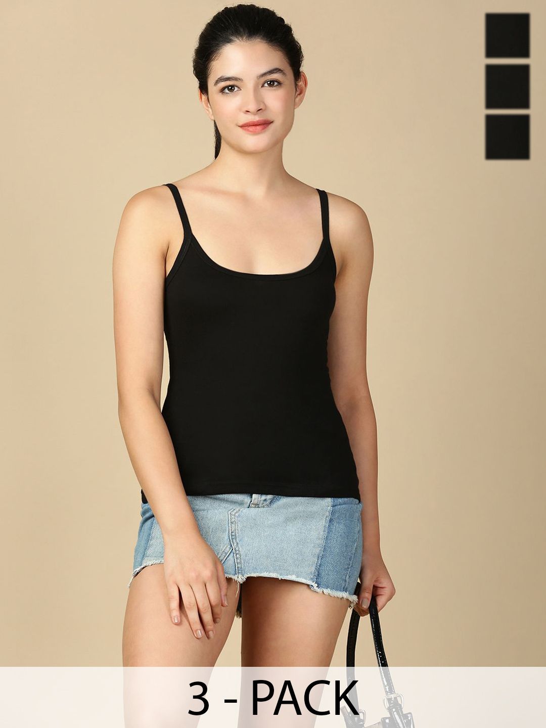 Lux Cozi Set Of 3 Cotton Non Padded Camisoles