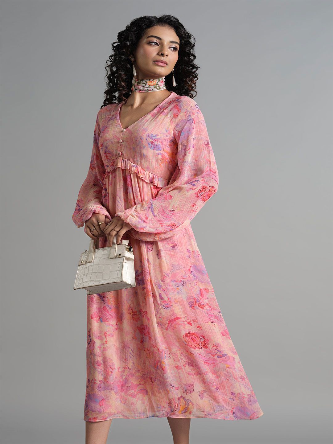 AND Floral Print Flared Sleeve A-Line Midi Dress-picture-21