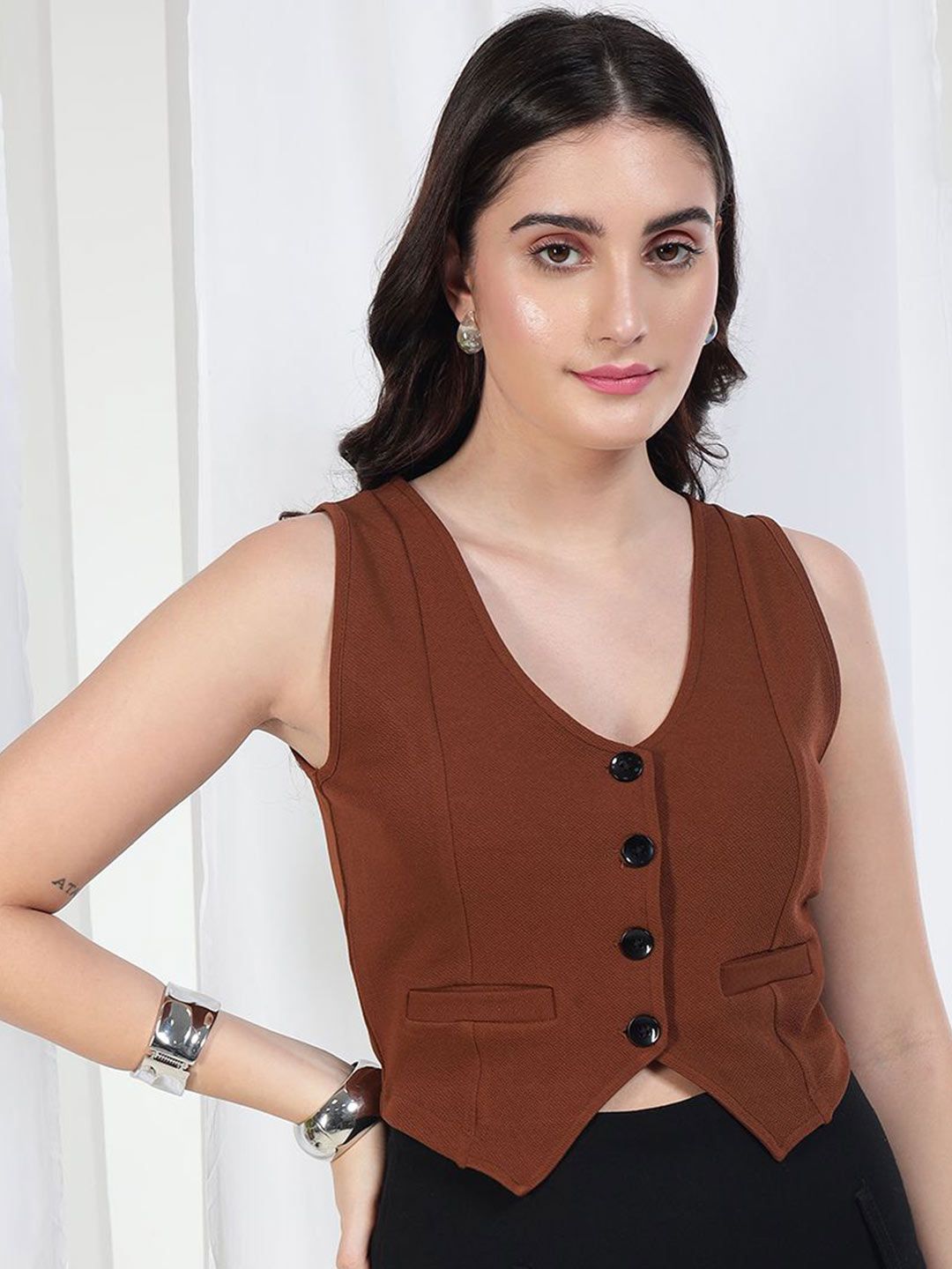 TANDUL Woven V Neck Waistcoat-picture-26