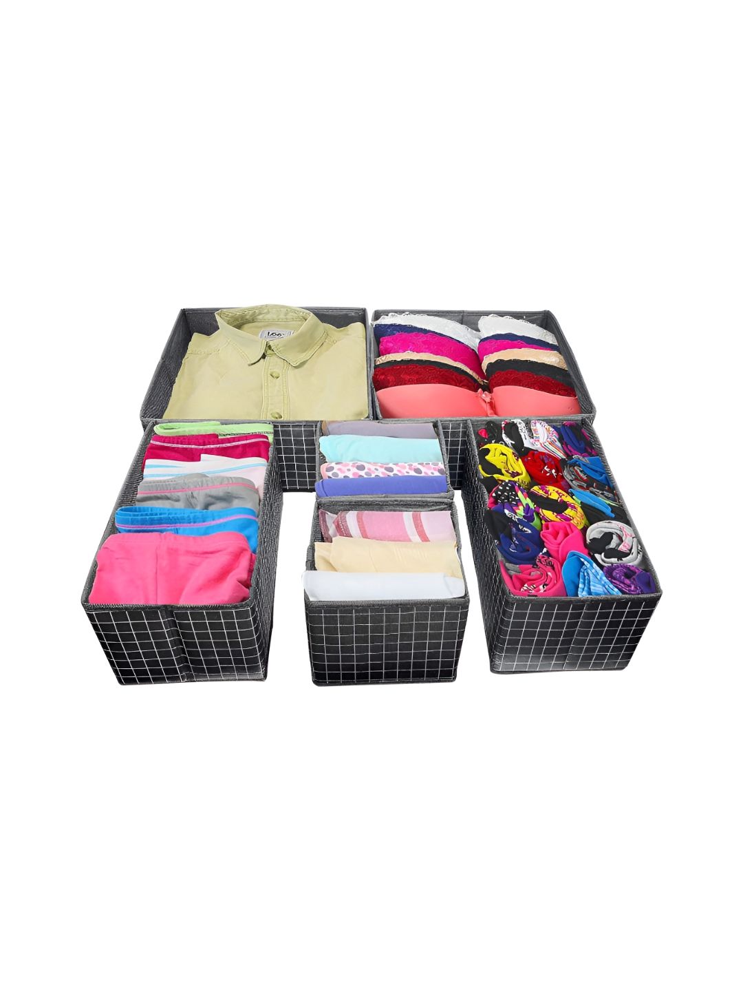 HOUSE OF QUIRK Black Set of 6 Regular Drawer Organiser Organisers-picture-38