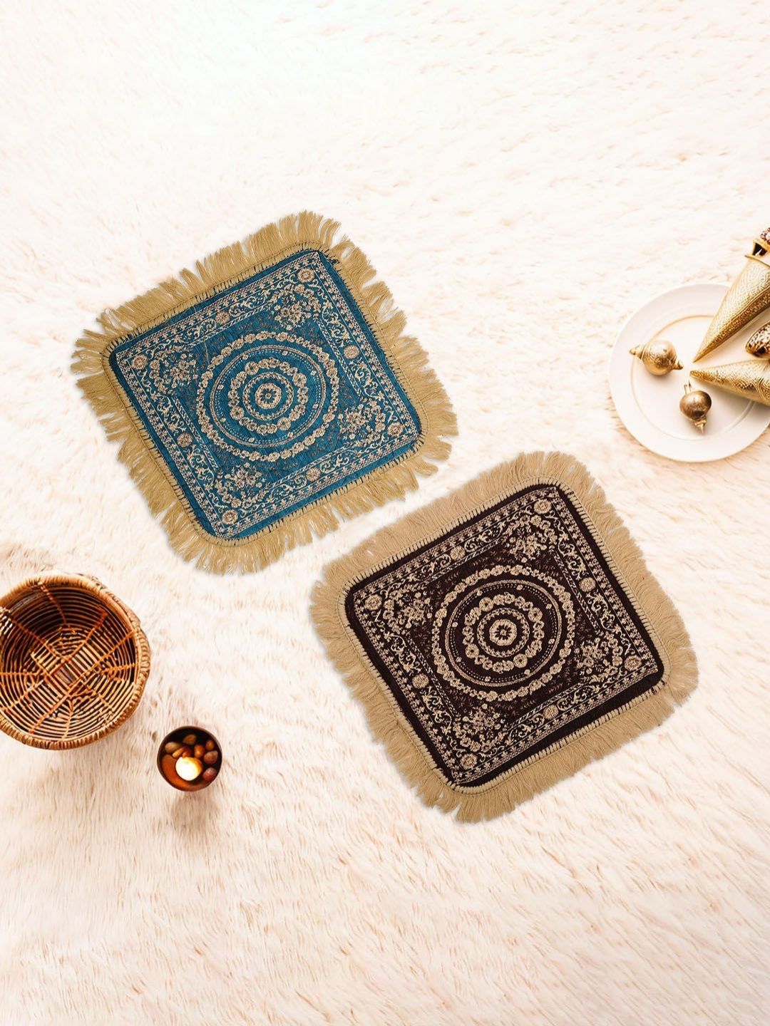 Aura 2-Pcs Blue & Brown Printed FloorMats-image-38