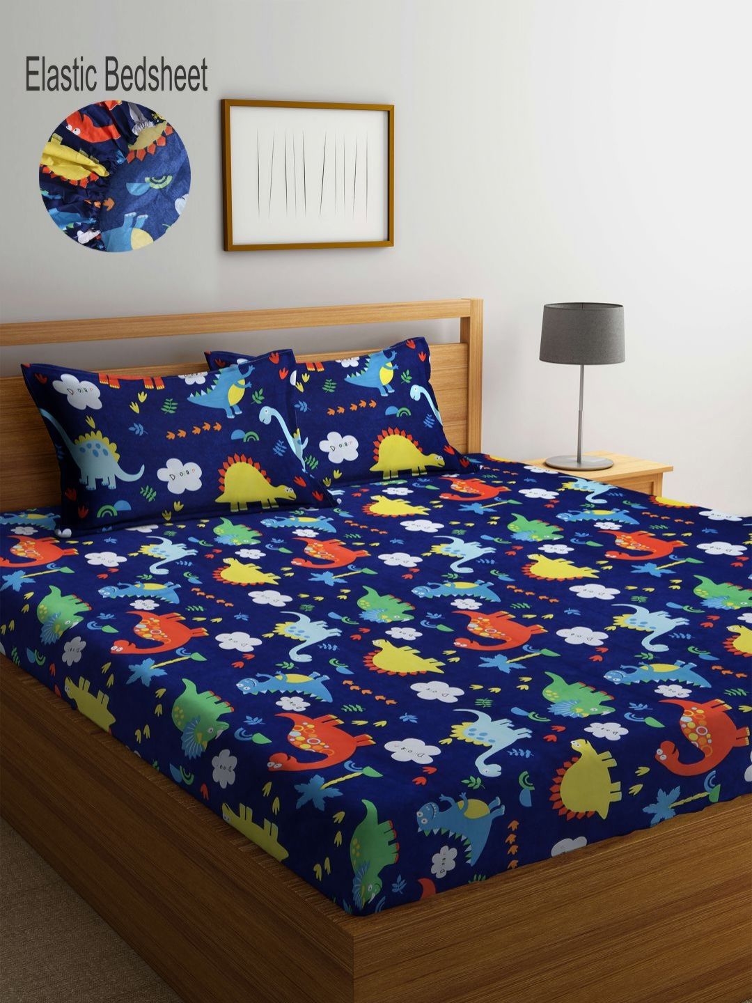 Myntra Elegant Homes Blue & Green Printed 300 TC King King Bedsheet Set 2.50 m x 2.20 m-picture-27
