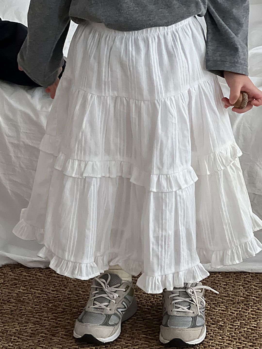 LULU & SKY Girls Textured Pure Cotton Tiered Maxi Skirt-picture-15