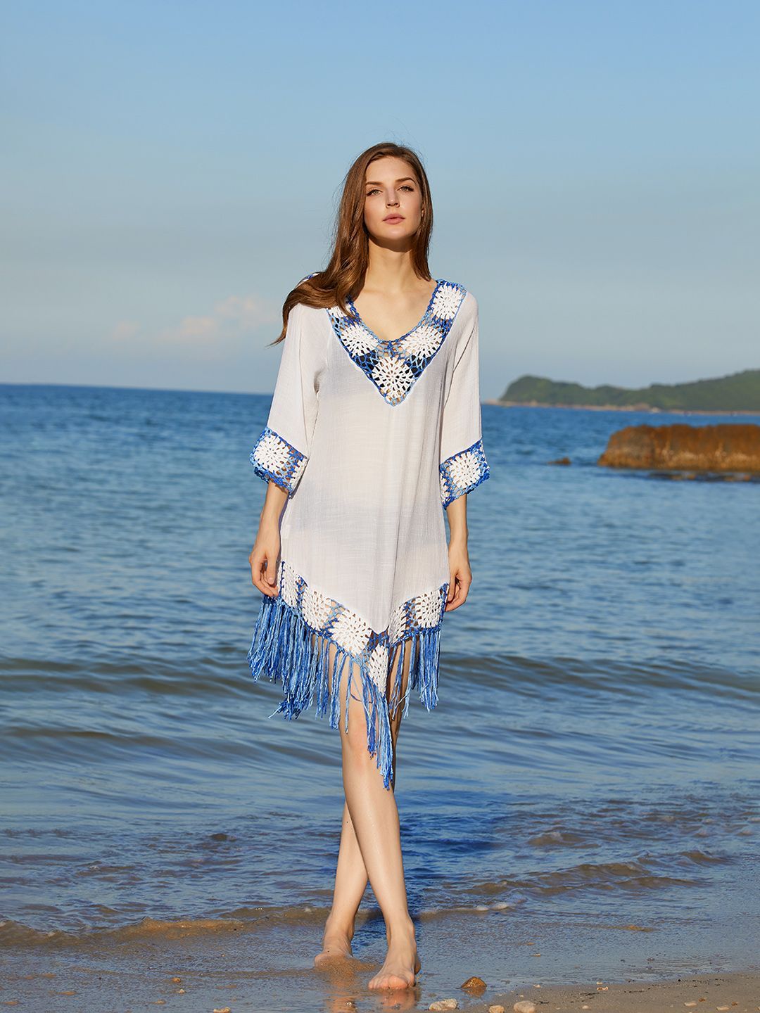 JC Collection Self-Design V-Neck Swimwear Cover Up Top-picture-43