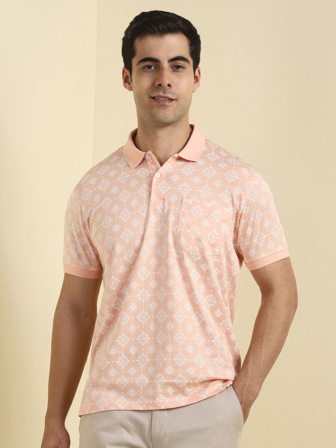 Allen Solly Ethnic Motifs Printed Polo Collar Pure Cotton T-shirt-image-25