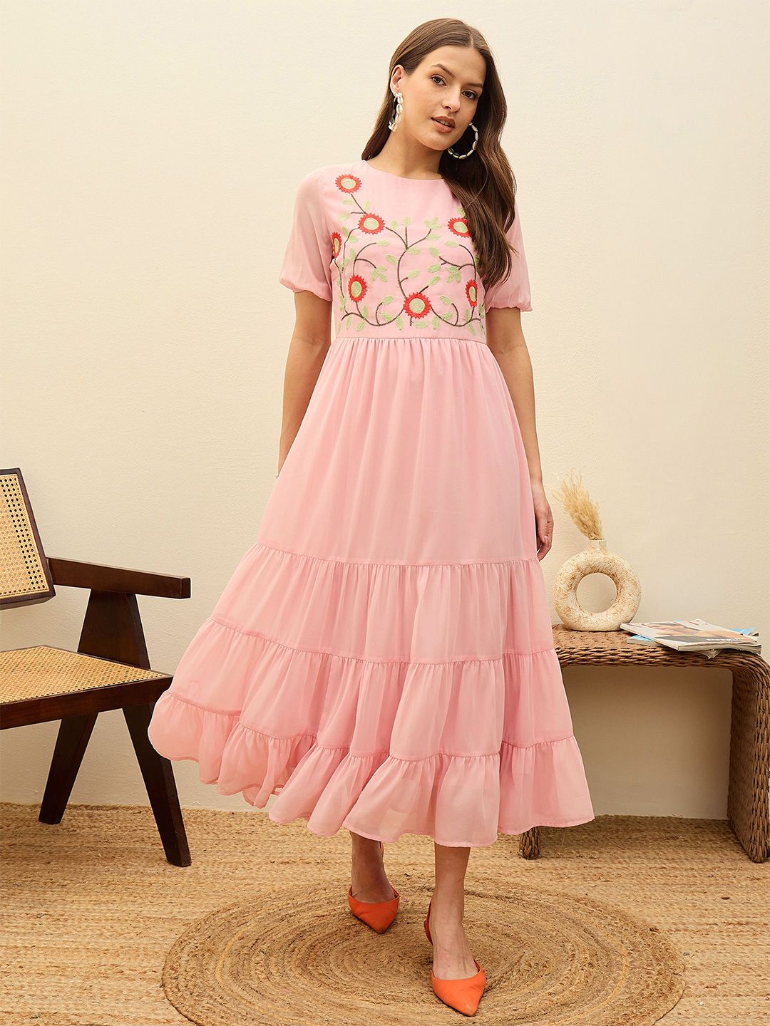 SASSAFRAS Balloon Sleeve Tiered Maxi Dress