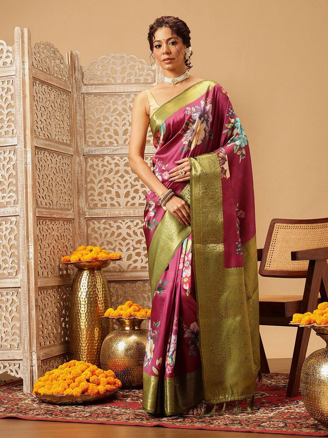 Silk Land Floral Zari Art Silk Banarasi Saree-picture-30