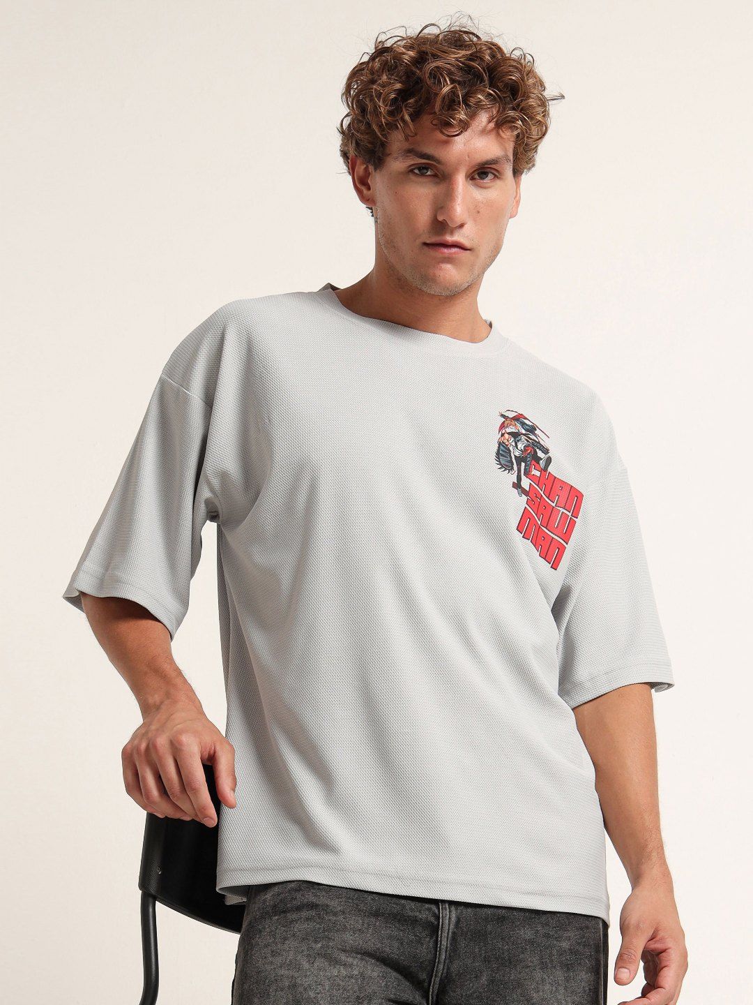 THE BEETEL HOUSE Chainsaw Man Printed Cotton Drop-Shoulder Sleeves Oversized T-shirt-picture-13