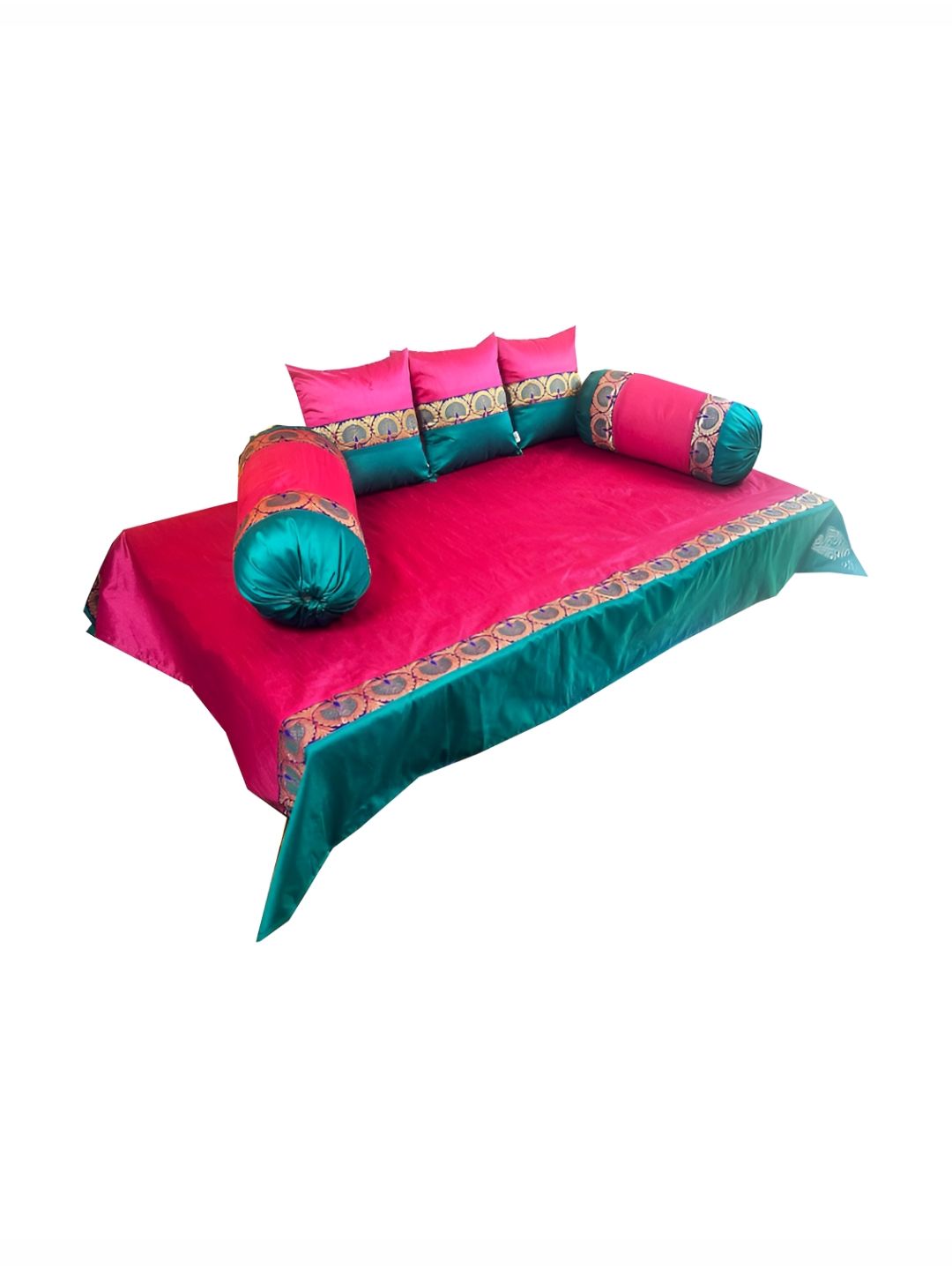 Pink Parrot 6-Pcs Pink & Green Woven Designed DiwanSet-image-49