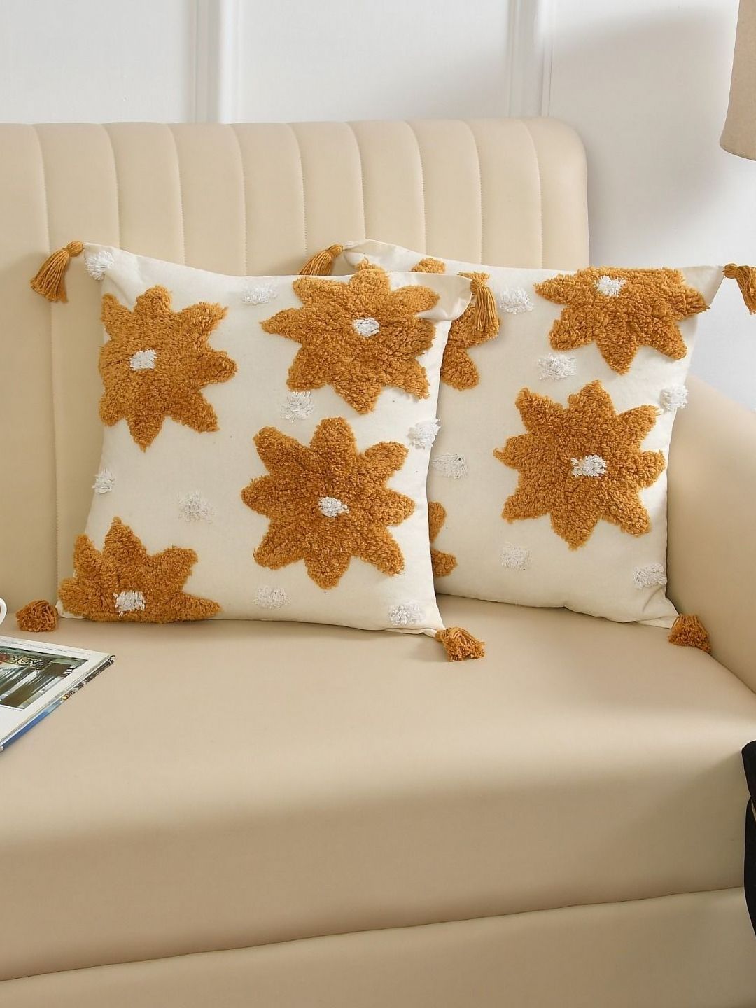 KIDS WONDERS White & Brown Set of 2 Embroidered Square Cushion Covers-image-47