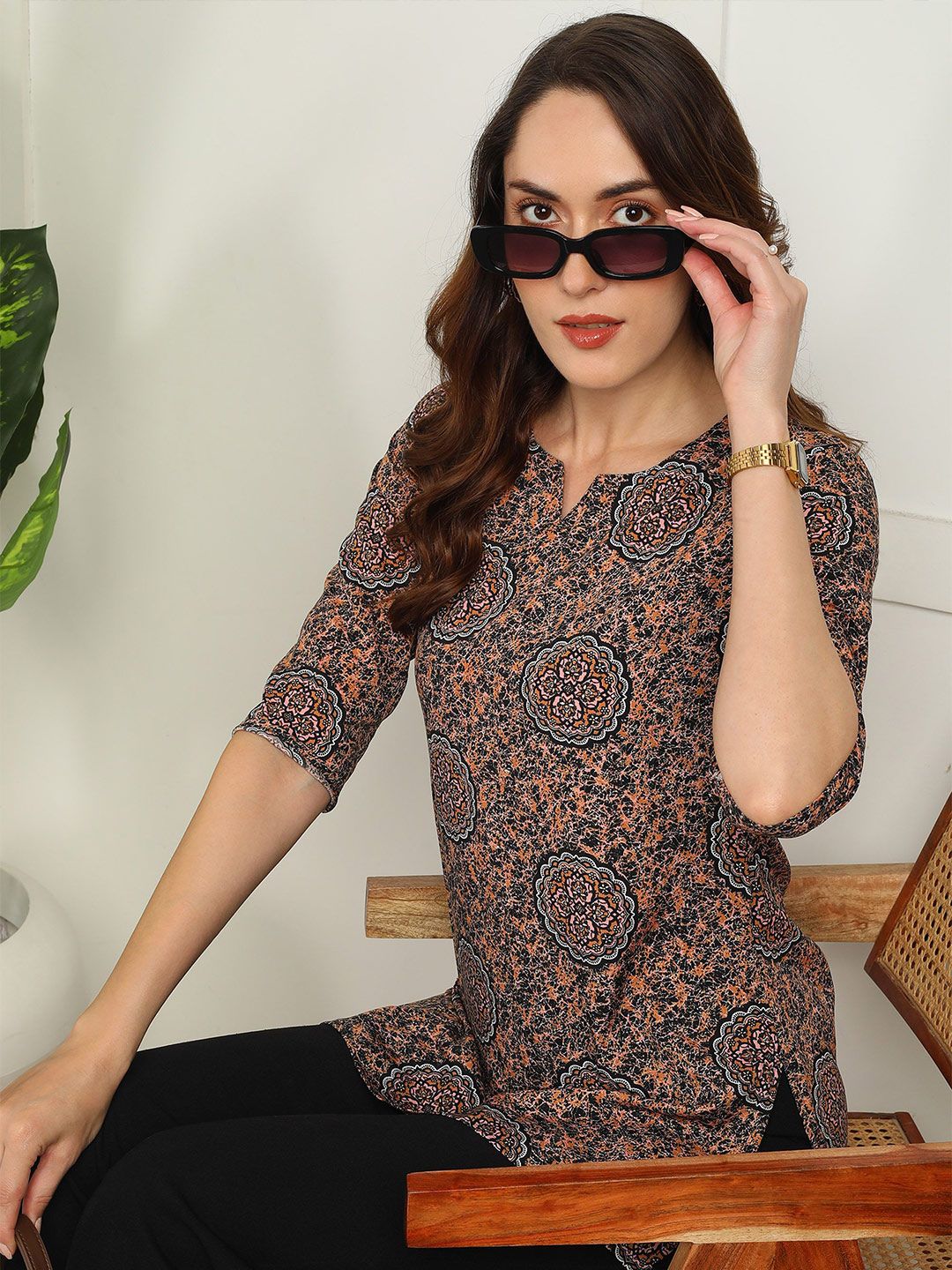 Moda Rapido Floral Printed V-Neck Kurti-picture-35
