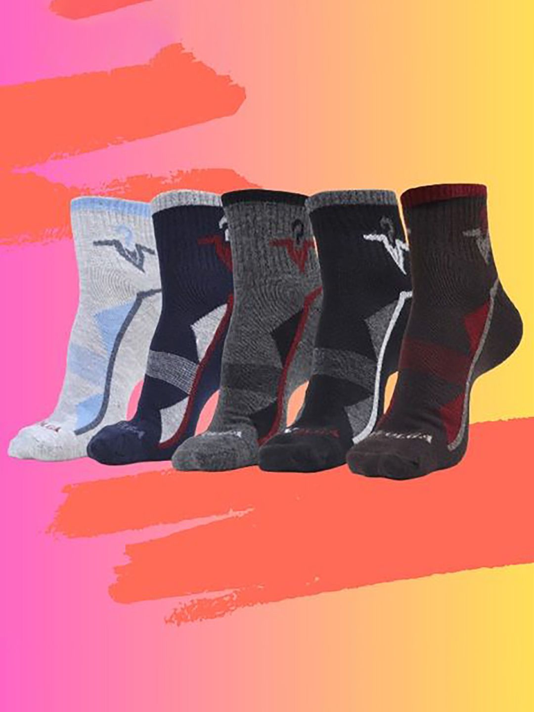 MJE Men Pack Of 5 Patterned Ankle Length Socks-picture-27