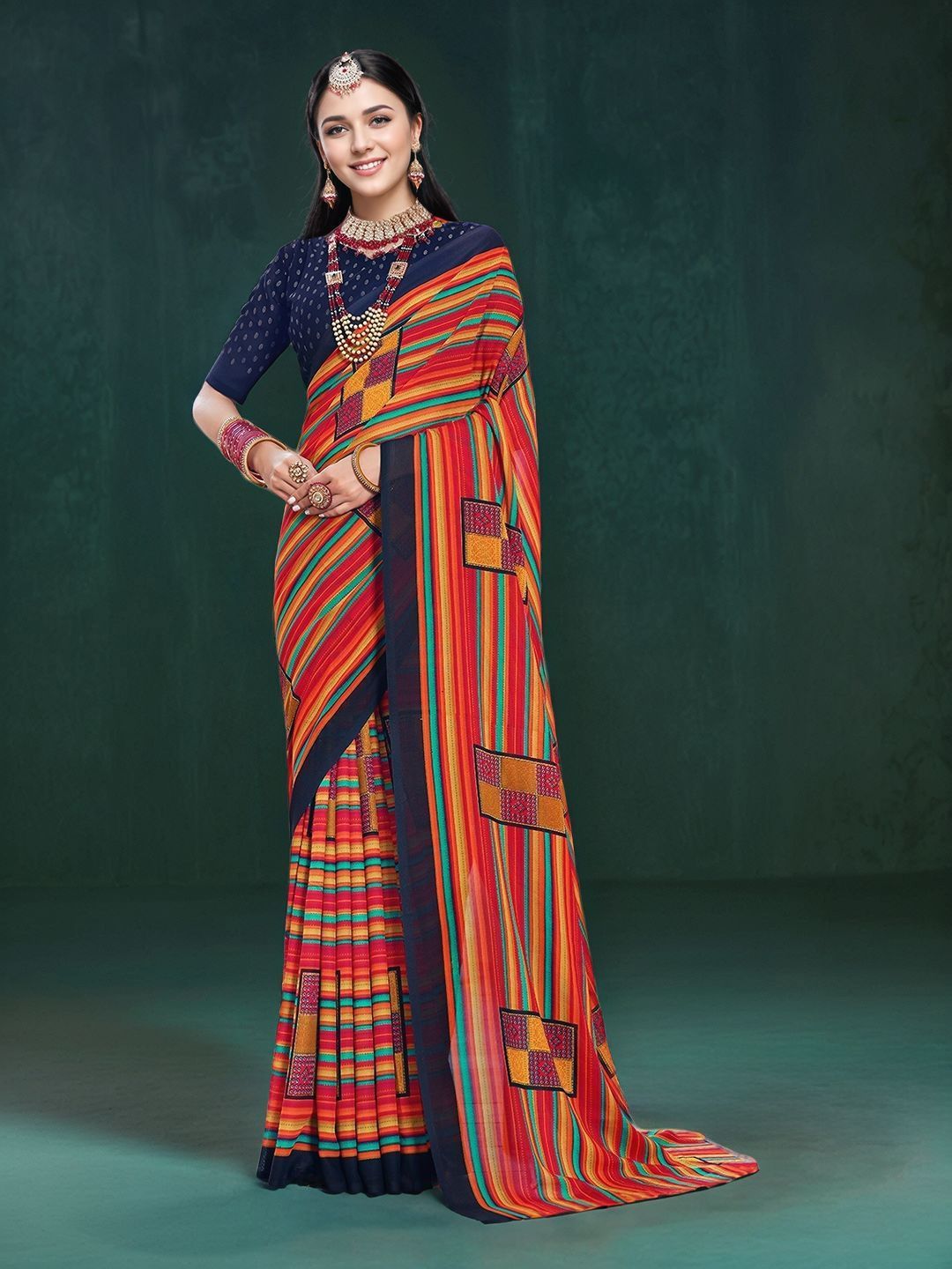 Anouk Rustic Striped Poly Georgette Saree-picture-27
