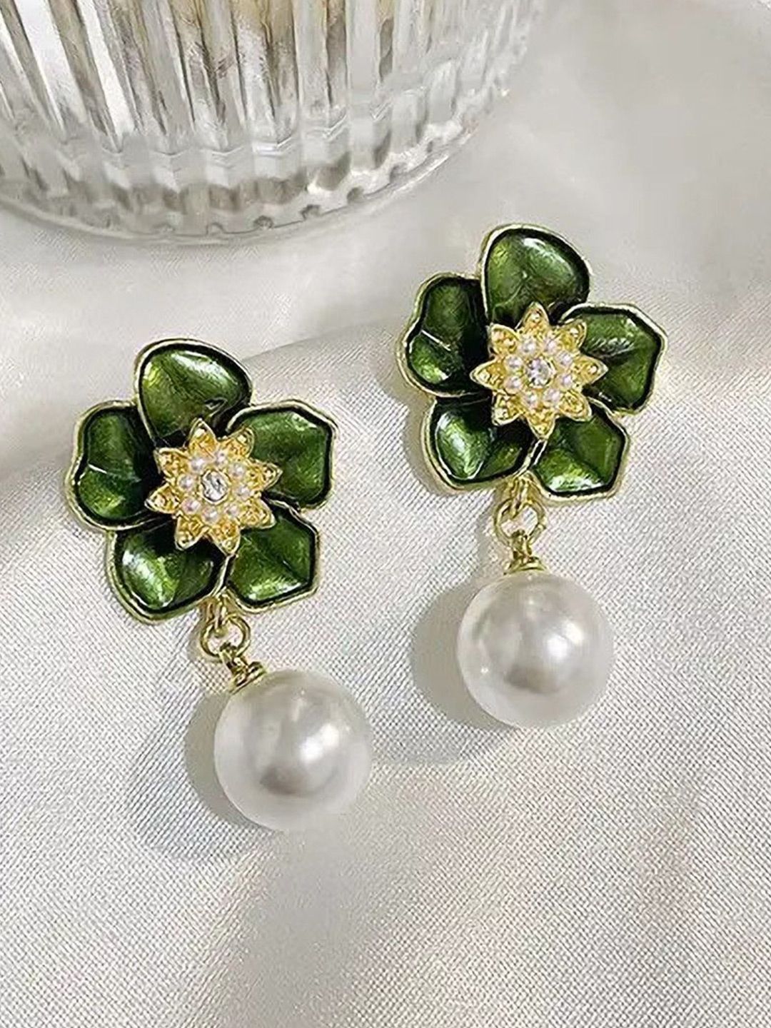 SZN Artificial Stones Studded & Beaded Floral Drop Earrings-picture-24