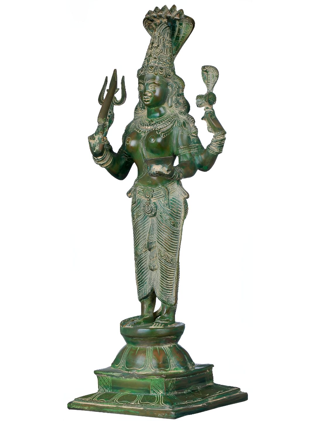 Exotic India Green Goddess Mariamman Brass Idol Showpiece-picture-25