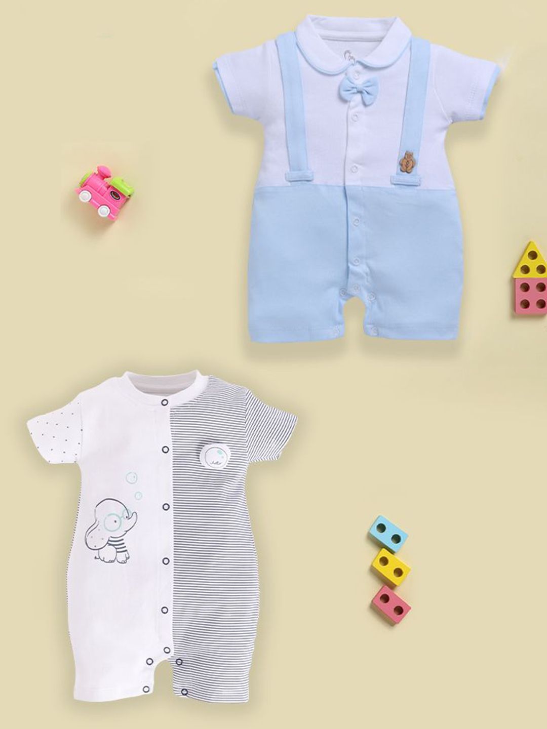 BABY GO Infant Boys Pack Of 2 Printed Pure Cotton Rompers-picture-28
