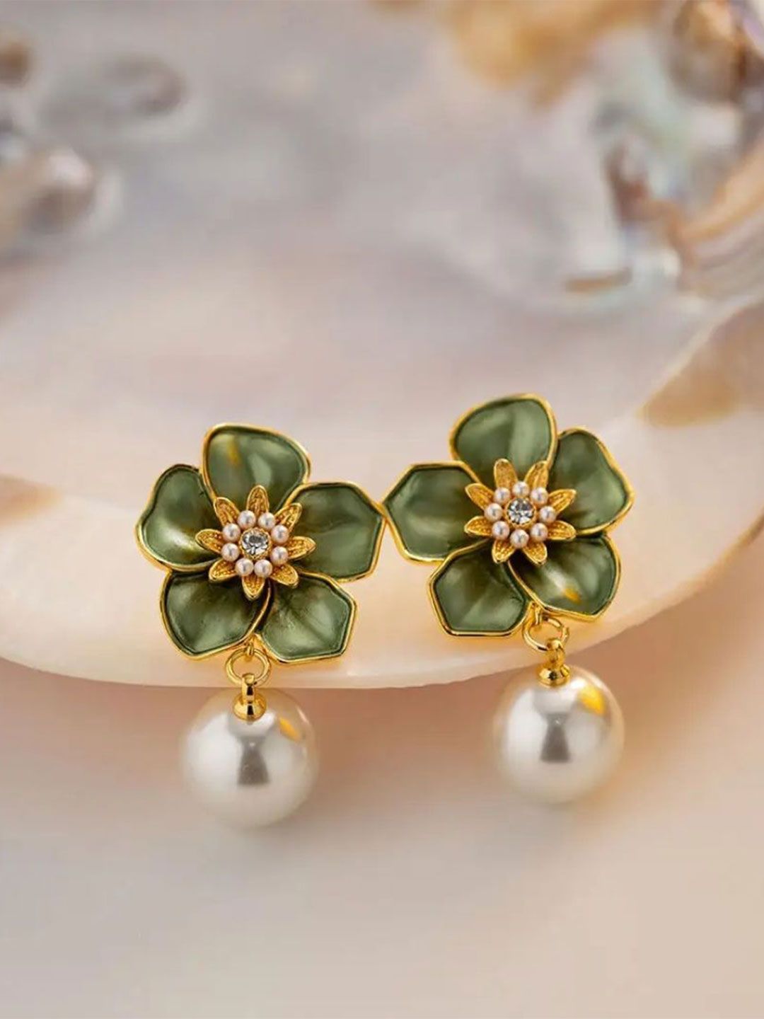 Estailo fashion Artificial Beaded Floral Shaped Drop Earrings-picture-13