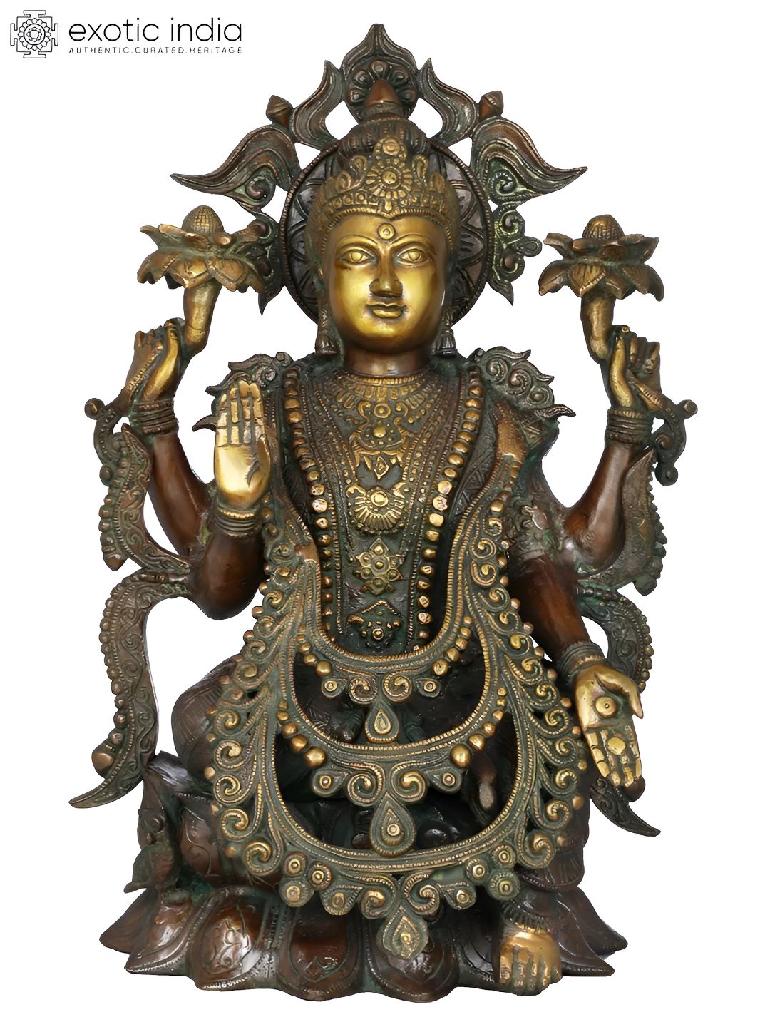 Exotic India Brown & Gold Toned Goddess Lakshmi Idol Showpiece-image-44