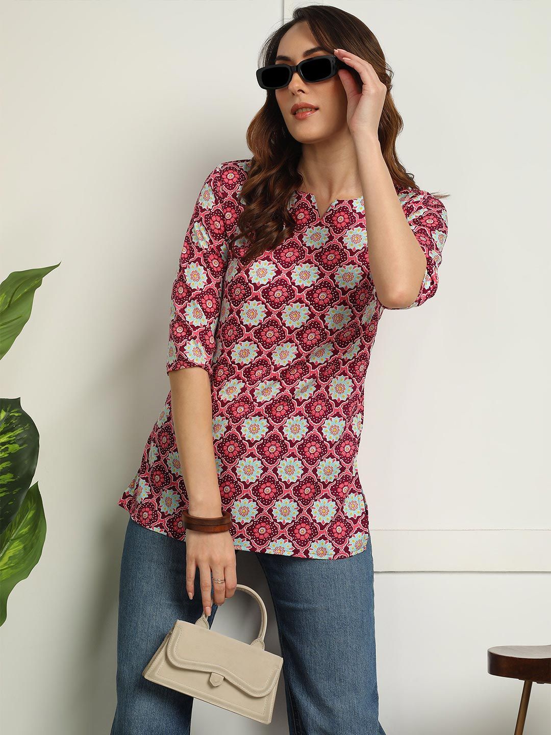 Moda Rapido Floral Printed V-Neck Kurti-picture-30