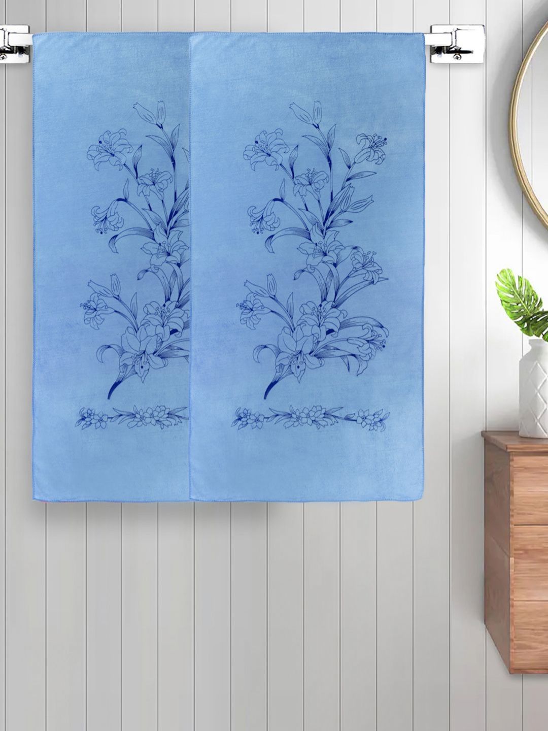Myntra Elegant Homes Blue 2 Printed Cotton 300 GSM Bath Towel-image-11