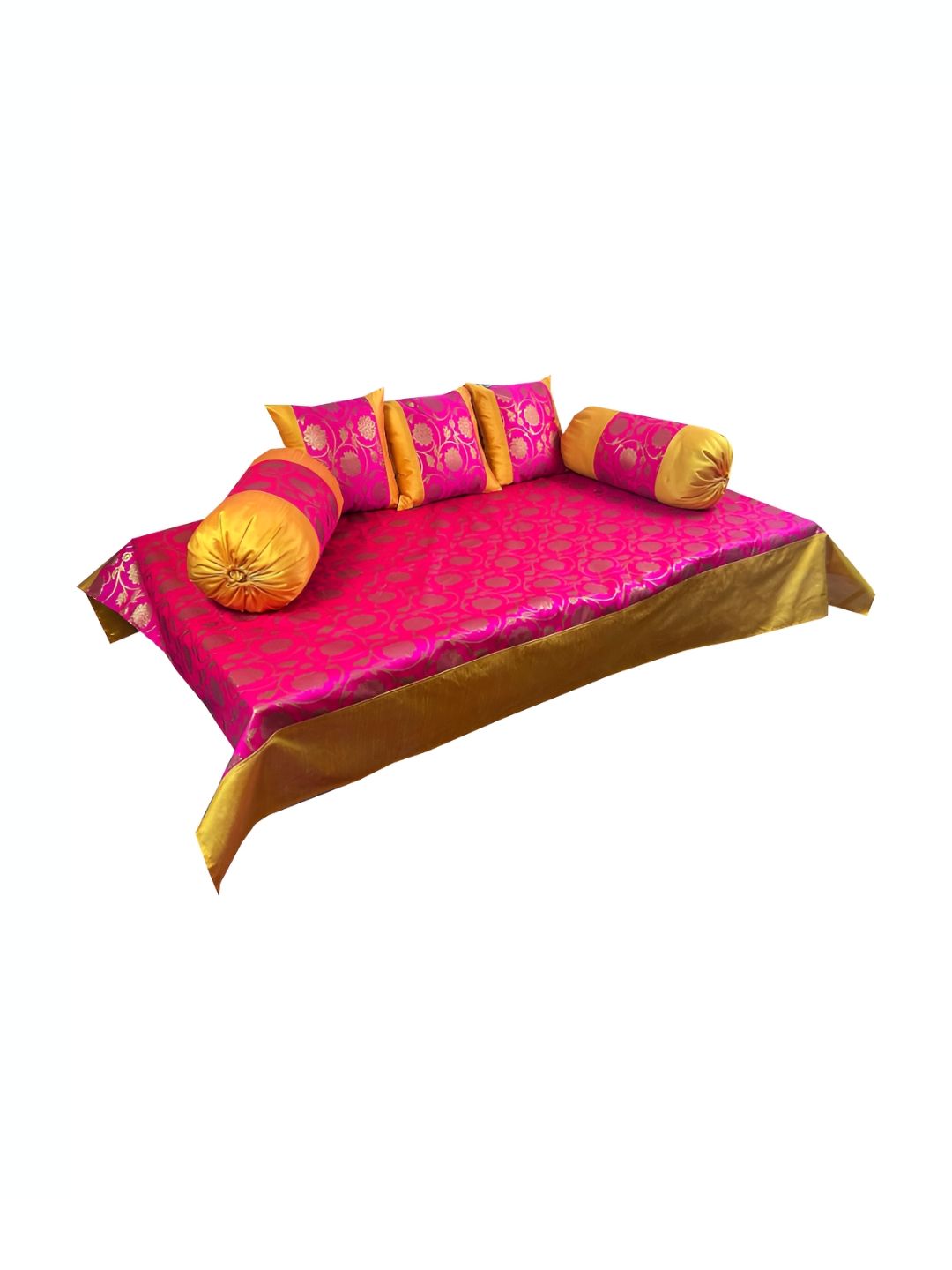 Pink Parrot 6-Pcs Pink & Orange-Coloured Woven Designed DiwanSet-image-2