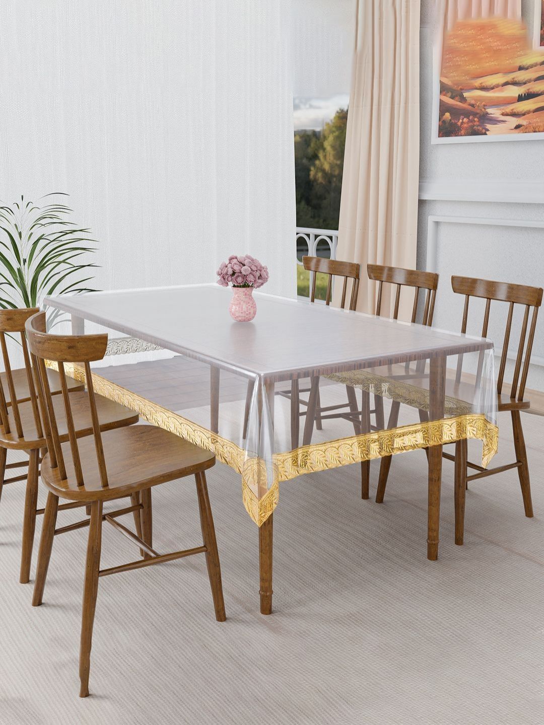 Myntra Elegant Homes Transparent Floral Plastic 6-Seater Table Cover-picture-12
