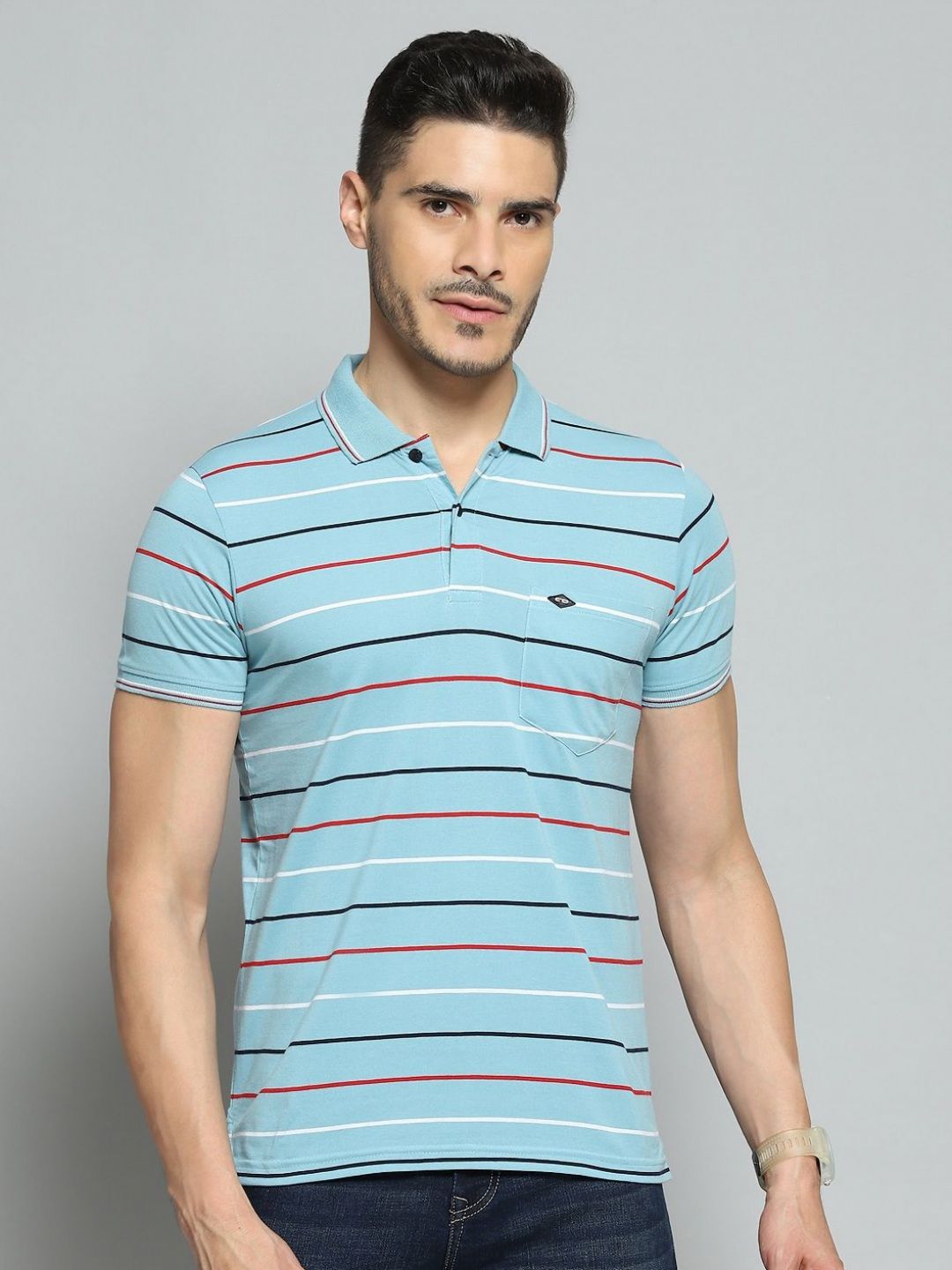 Cloak & Decker Men Striped Polo Collar Cotton T-shirt-picture-22